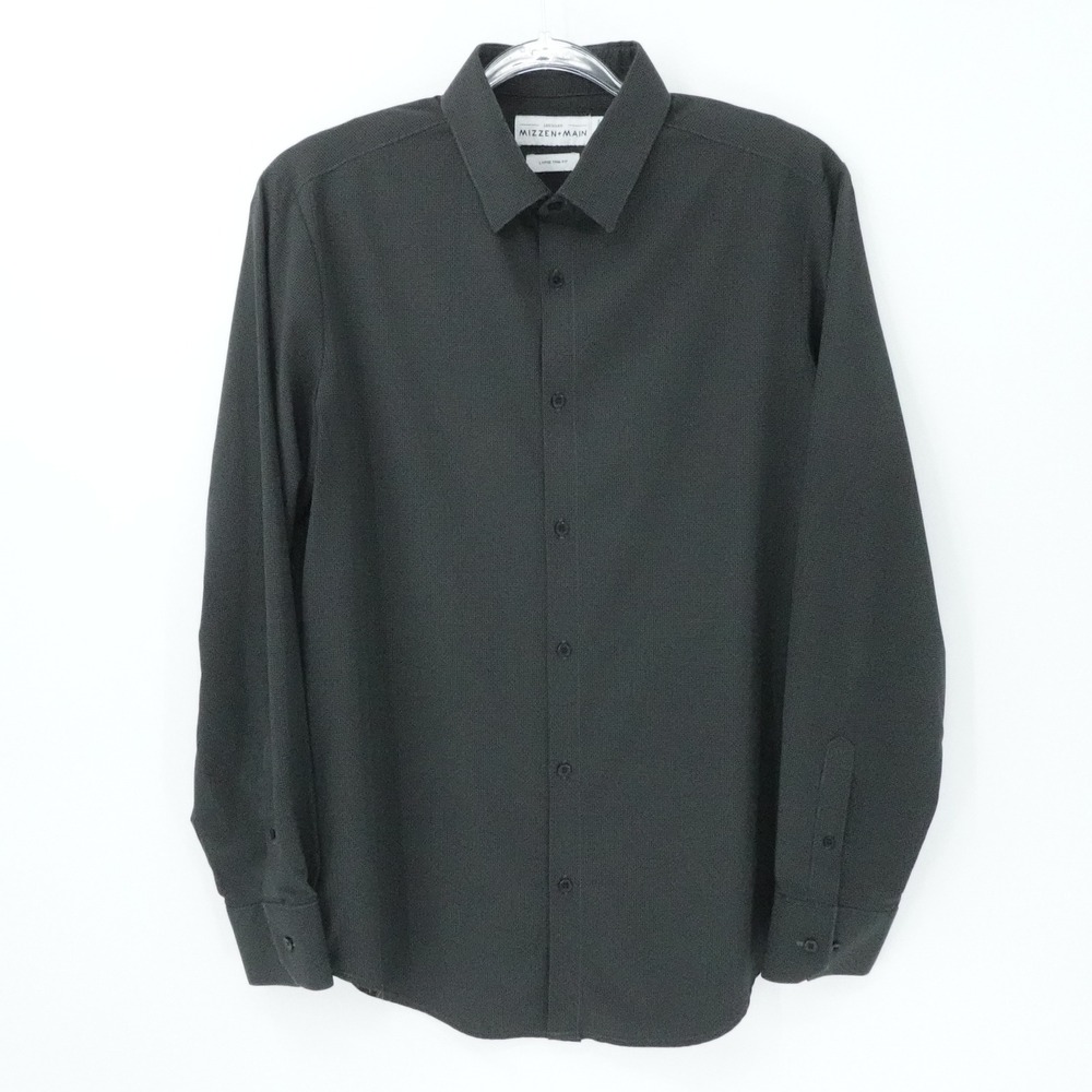 Mizzen+Main Shirt Mens L Black Leeward Trim Fit‎ Performance Geometric Dress